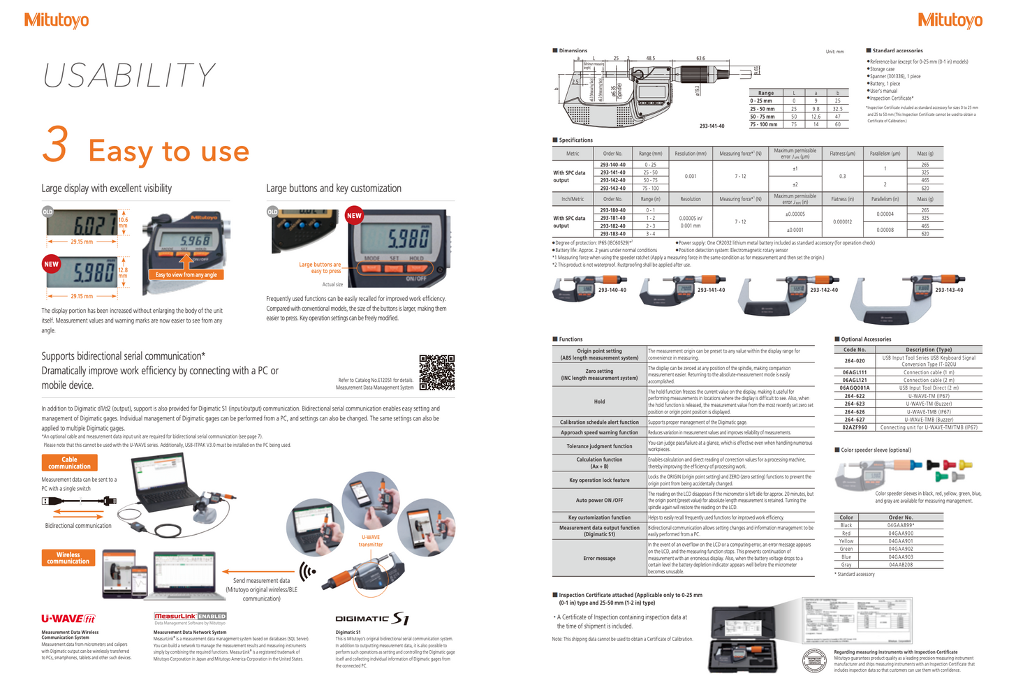 MITUTOYO QuantuMike Digital Outside Micrometer 25–50mm MD-E50 (293-141-40) Made in Japan